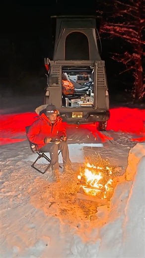 Relaxing Winter Camping Fire