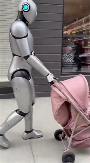 Robot paseando perrito en la calle