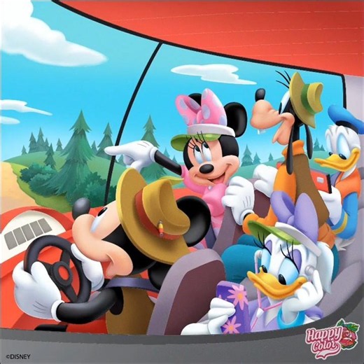 Happy Color By Number - Mickey And Friends They Going Trip At Camping Vacation (Rare Pics)