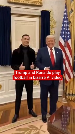 Donald Trump posted a bizarre AI-generated video of himself playing football with Cristiano Ronaldo in the White House. The president posted the clip on Truth Social after dining with the Portuguese footballer and Saudi Crown Prince Mohammed bin Salman on Tuesday (18 November). #trump #ronaldo #ai #soccer #football #whitehouse | The Independent