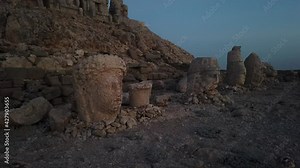 Nemrut is a 2,134-metre-high mountain in southeastern Turkey, notable for the summit where a number of large statues are erected around what is assumed to be a royal tomb.