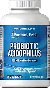 Puritan's Pride Daily Probiotic Acidophilus, 100 Million Live Cultures, Dietary Supplement for Digestive, Gut, and Immune Health, Soy, Sodium, and Gluten Free, 8 Month Supply, 250 Tablets