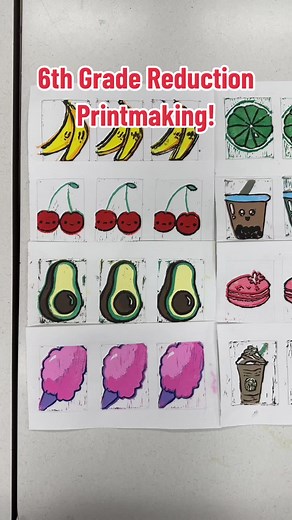 I teach 1 class of 6th grade this year and they did such a great job reduction printmaking! #printmaking #art #artteachersoftitok #reductionprinting #middleschoolteacher #middleschoolart #middleschoolartteacher #artteacher #sixthgrade #artlessons #artclass