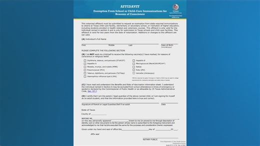 Vaccine exemption form now available to download in Texas