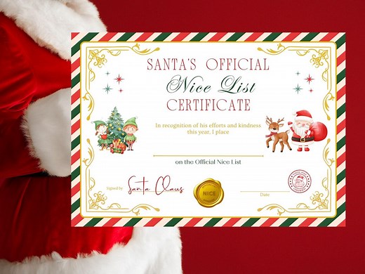 Santa Official Nice List Certificate, Printable Santa Certificate, Editable Nice List Certificate, Customizable Certificate Template - Etsy UK