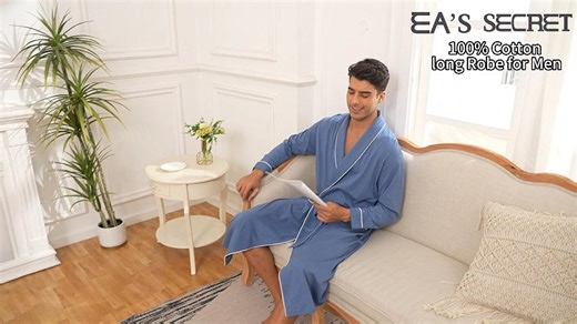 EA'S SECRET 100% Cotton Mens Robe Lightweight Long Kimono Bathrobe with Pockets Cozy Knit Spa Robes Breathable Shower Bath Robes(Deep Gray,M)