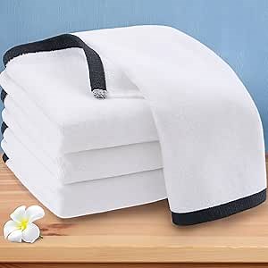 VOOVA & MOVAS White Hand Towels Set of 4, 15"x25" - 100% Cotton | Light | Softness | Absorbent | Daily Use | 400GSM | Fluffy, Decorative Hand Towels for Bathroom | Guest, Black and White Towel