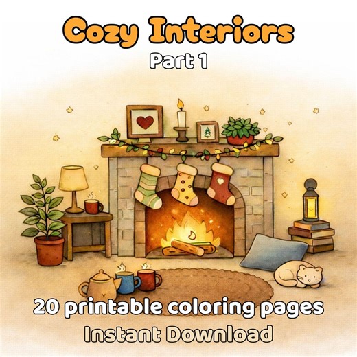 Cozy Interiors Printable Coloring Pages, 20 Pages for Relaxation - Part 1 - Etsy