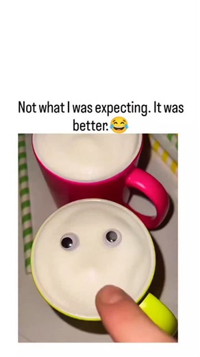 fuuukey on Instagram: "The post showcases a 10-second video of playful foam art on pink cups of hot drinks, where googly eyes are added to whipped cream tops, then a finger poke and striped straw insertion creates surprised "drinking" faces, eliciting laughter from the creator. Shared by @sizzle_sarah , a content creator blending conservative values with viral TikTok-style humor (350k followers), this unexpected twist on latte art diverges from her typical faith and family posts, fostering broad