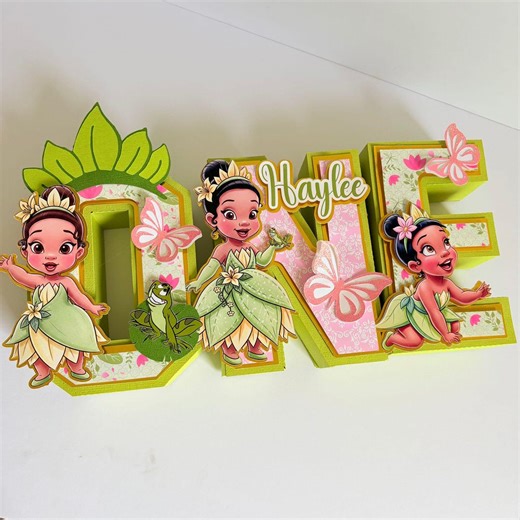 Princess Tiana  Banner| Baby Tiana Theme 3D Letters or Numbers | Tiana Party Theme | Baby Tiana Birthday  | Centerpiece