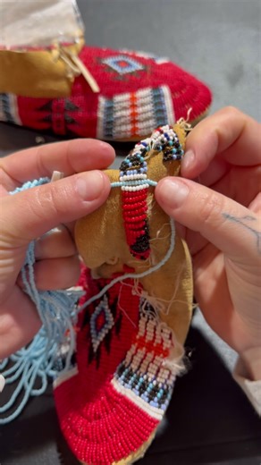 Part 3 of repairing moccasins, sorry in advance for how many parts this is going to be but I’m posting in real time as I’m working on them ❤️ #nativetiktok #lakota #moccasins