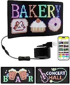 Programmable LED Display APP Control USB 5V FPCB Digital Sign Image Import Text Scrolling Easy to Animate for Car Windshield Home Decor Store Window