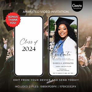 Graduation Video Invitation, Animated Grad Announcement, Graduation Invite, Grad Party Evite Instant Download Editable Template With Photo - Etsy