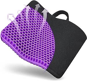 Gel Seat Cushion, for Long Sitting -Double Thick Gel Seat Cushion Breathable Honeycomb Chair Cushion with Non-Slip Cover for Office Chair Car, Wheelchair, Long Trips,Relief Sciatica Pain