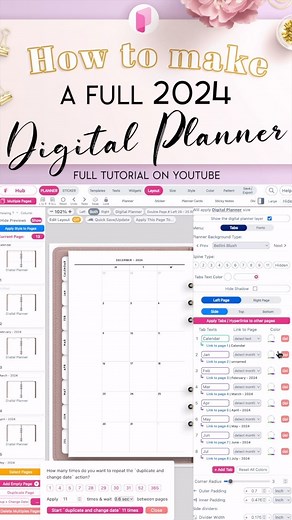 Planify Pro - Planner Design Program on Instagram: "Full Tutorial on YouTube 👏✨How to make a Fully Linked 2024 Digital Planner without having to manually setup any hyperlinks 💖 #howtomakedigitalplanner #digitalplanner #planifypro #plannercommunity #plannertutorial #"