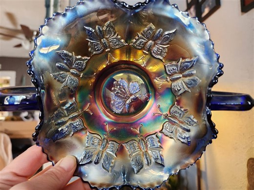 Fenton Blue Butterflies Iridescent Carnival Glass Candy Dish - Etsy