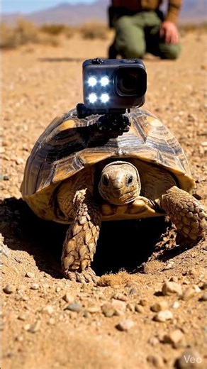 Desert Tortoise Hatchling Equipped with Micro Research Camera Near Burrow Entrance