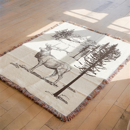 Elk Blanket for Hunting Lodge | Cozy Man Cave Woven Throw Blanket for Him | Elk Hunting Blanket Gift for Hunter | Rustic Log Cabin Decor - Etsy