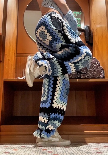 Speed made this hood thing 🛼 #crochetclothes #raveoutfit #crochetpants #handemade #aelfaco
