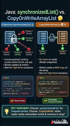 Java Interview: Difference between Collections.synchronizedList() & CopyOnWriteArrayList with examp?
