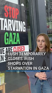 Cosmetics retailer Lush has temporarily closed its four Irish shops in protest over starvation in Gaza. It follows a similar day of action in the UK yesterday. Shop windows in Lush stores in Dublin, Dundrum and Cork are displaying signs saying “stop starving Gaza” in large text, followed by “ we are closed in solidarity”. Israel has repeatedly denied starvation is taking place in Gaza. #rtenews #lush #Gaza | RTÉ News