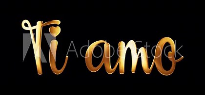 Italian Calligraphy, English Translation: I Love You Italian word I Love You golden text with gold light shine loop animation. 4K 3D seamless loop isolated QuickTime Alpha Channel ProRes 444