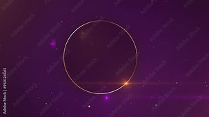 Purple empty Circle with golden line purple background and golden particles motion graphics animation 4k footage.