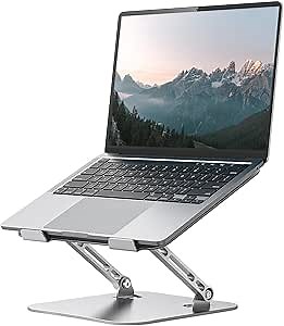 Laptop Stand Adjustable Computer Stand Sturdy Aluminum Laptop Stand for Desk Foldable Laptop Holder Portable Riser for 11–16-inch Laptop Notebook Tablet and More, Silver
