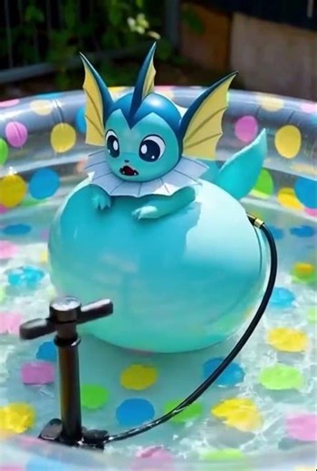 Vaporeon being inflated by bicycle pump