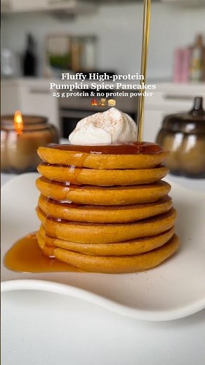 Healthy & High-protein Pumpkin Spice Pancakes🧸🍁🤎 #proteinpancakes #highprotein