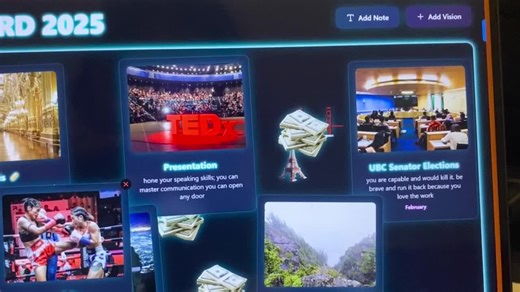 I got bored of Pinterest vision boards. So I coded mine instead. Here’s a cool project to do over winter break. Day 29/30 of frameworks that win → 𝐁𝐮𝐢𝐥𝐝 𝐭𝐡𝐞 𝐟𝐮𝐭𝐮𝐫𝐞 𝐲𝐨𝐮 𝐰𝐚𝐧𝐭 𝐭𝐨… | Jiahui Jin