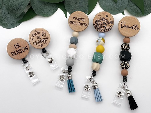 Personalized Badge Reel // Silicone Beaded ID Badge Holder // Office Badge Holder // Teacher Gift // Nurse Gift - Etsy