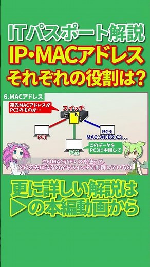 IPアドレスとMACアドレス、それぞれの役割は？ #itパスポート #ネットワーク #ずんだもん #shorts