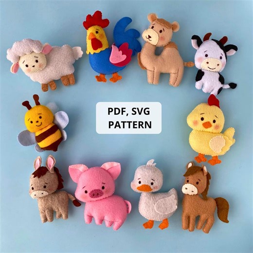 Set of 10 Felt Farm Animals Pattern, Felt Toys Pattern, Stuffed Animals Sewing Pattern, Cow Pig Horse Goose, Felt Ornament, Farm Decor DIY - Etsy
