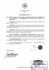 Palace declares June 6 a regular holiday to commemorate Eid al-Adha