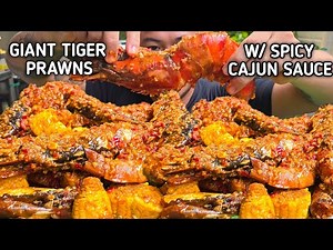 GIANT TIGER PRAWN W/ SPICY CAJUN SAUCE | OUTDOOR COOKING | MUKBANG PHILIPPINES