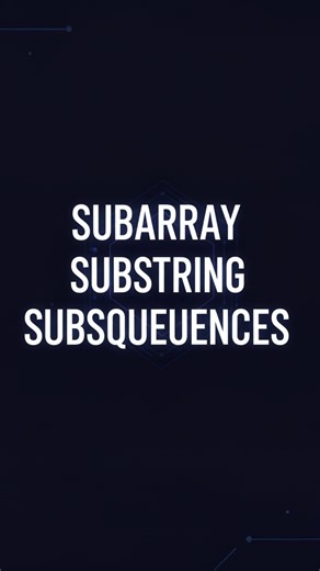 Govind Pothuraju on Instagram: "👉 Comment “NOTES” if you want examples & solutions in C++ / Java / Python Day 28/200: Subarray, Subsequence & Substring 🔑 Must-know concepts Definitions: Substring: Continuous part of a string. Example: "abc" → substrings: "a", "ab", "abc", "b", "bc", "c" Subarray: Continuous part of an array. Example: [1,2,3] → subarrays: [1], [1,2], [1,2,3], [2], [2,3], [3] Subsequence: Can skip elements but order matters. Example: [1,2,3] → subsequences: [1,3], [2,3], [1,2,3]