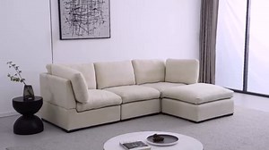 99" Modular Cloud Sectional Sofa W/Down Feather Filled & Reversible Lounge Chaise, L-Shaped Corner Couch Deep Seat with Movable Ottoman for Home Apartment Living Room Hotel Lobby