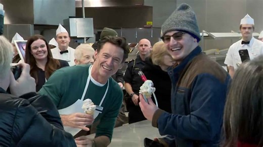 Hugh Jackman serves frozen custard at Kopps