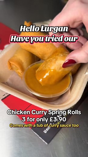 Chicken curry spring rolls now available at The little Chef and it’s only £3.90 for 3 too how amazing tag ur besties and help us share this amazing offer!! | Little Chef Lurgan