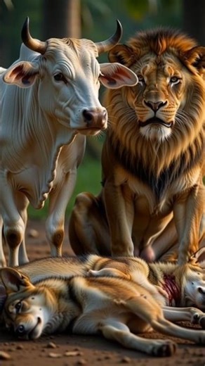 The Cow Raised a Lion Cub 🐄🦁 | And the Lion Saved Her Life from Wolves 😭❤️" #cow #lion #shorts