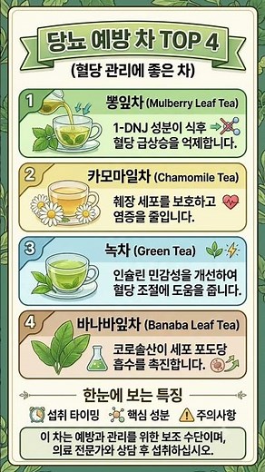 [당뇨 예방] 혈당 관리와 췌장 보호에 좋은 대표적인 차 TOP 4