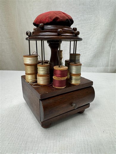 Antique Victorian Wooden Sewing Box With 21 Vintage Thread Spools - Etsy
