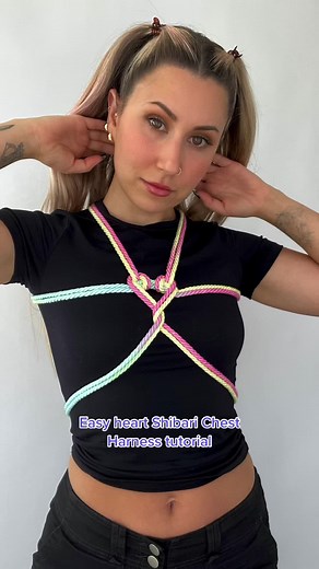First Shibari tutorial! Stitch if you try this 🫶🪢 Using Pastel Silk Bamboo Shibari Rope #educational #shibaritutorial #beginnershibari #shibarichestharness #selftieshibari