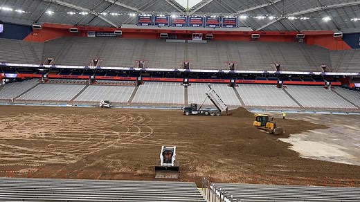 See the Carrier Dome transform into a dirt paradise for Monster Jam 2022 in Syracuse, one truckload of dirt at a time. Video by Scott Schild. https://trib.al/IB7c53B | syracuse.com