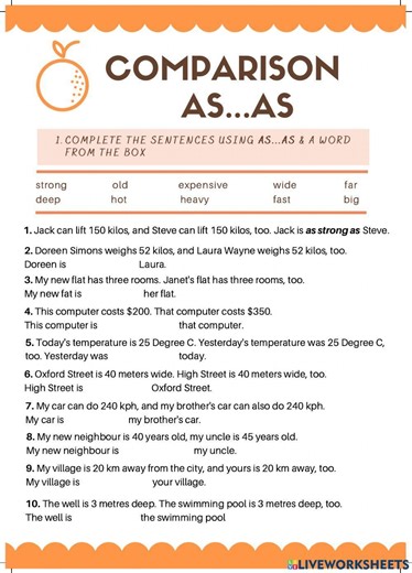 Equal comparison interactive worksheet