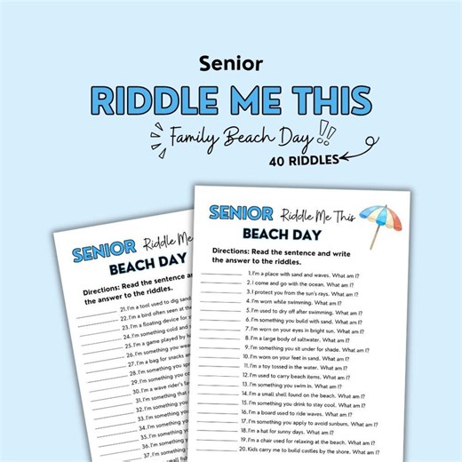 Riddle Me This Senior Game, Printable Senior Riddle Games, Summer Game for Older Adults, Senior Party Games, Social Game, Beach Day - Etsy
