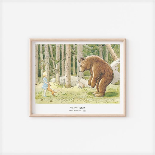 Elsa Beskow Princess Sylvie Print, Vintage Woodland Nursery, Bear Rabbit Forest Illustration, Scandinavian Children’s Book Art, 8x10" - Etsy