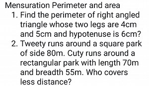 Mensuration Perimeter and areaFind the perimeter of right angl... | Filo