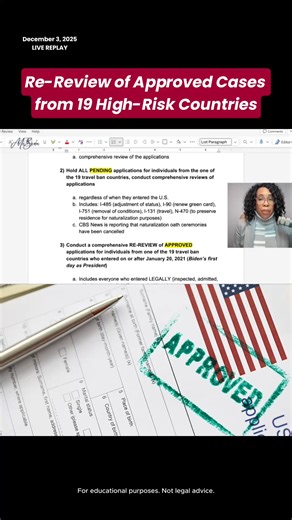 🚨 Re-Review of Approved Cases from 19 High-Risk Countries Our free newsletter shares practical updates to keep you confident and informed. 📩 Join thousands of readers who trust McBean Law: mcbeanlaw.com/subscribe #mcbeanlaw #undocumented #immigration #immigrationlawyer #immigrationlaw #immigrationservices #immigrationattorney #immigrationnews #immigrationlawyers #newyorkimmigration #freedomnow #immigrationrights #immigrantsmakeamericagreatagain #newyork | McBean Immigration Law